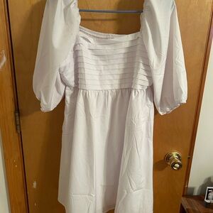 White Puff Sleeve Smocked Bodice Dress